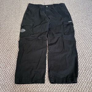 Vintage Harley-Davidson Black Cargo Pants Men’s 40x30 Baggy Faded